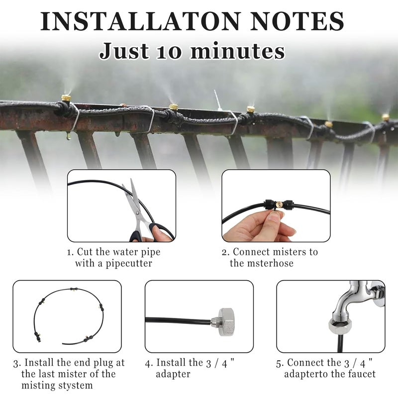 MCCKLE Misters for Outside Patio 59FT Outdoor Misting Cooling System - 59FT (18M) Misting Line+30 Mist Nozzles+3/4" Brass Adapter for Garden Greenhouse Trampoline - Image 5